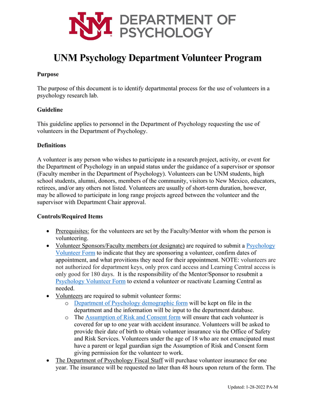 UNM Psychology Department Volunteer Program screenshot