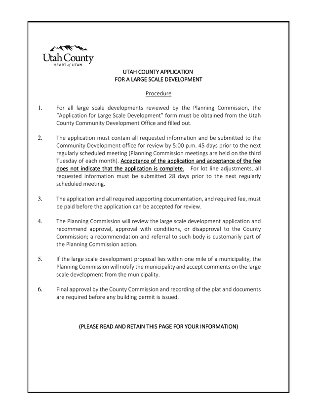 Utah County Application For A Large Scale Development screenshot