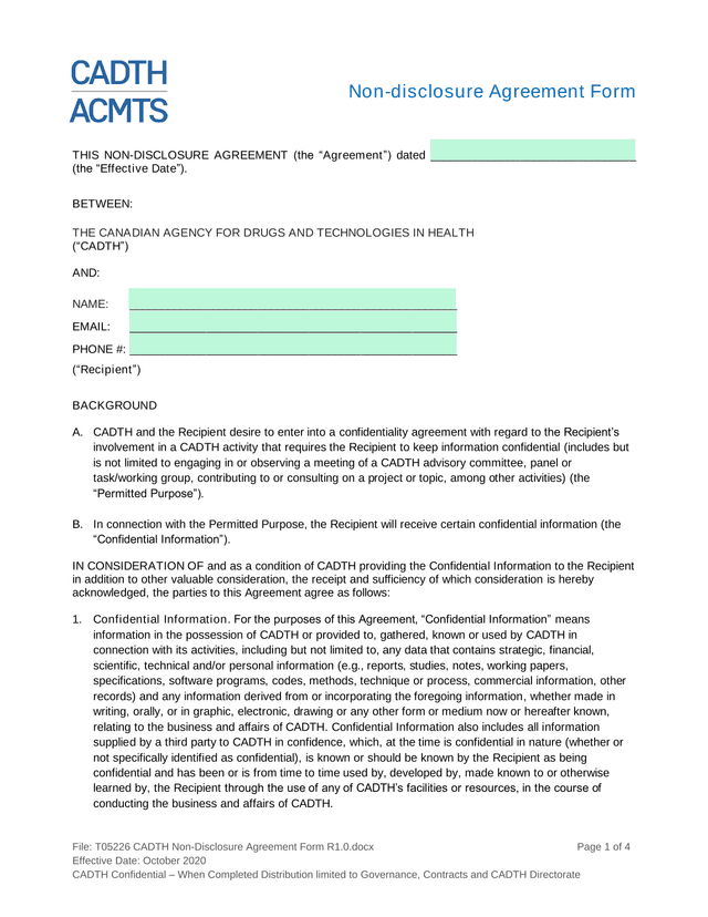 Non Disclosure Agreement Form screenshot
