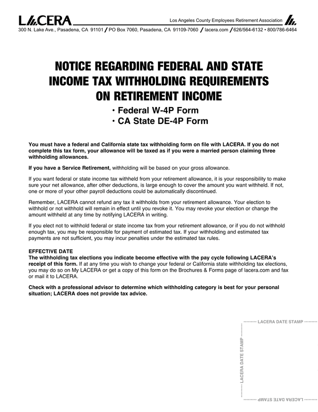 Notice Regarding Federal And State Income Tax Withholding Requirements On Retirement Income screenshot
