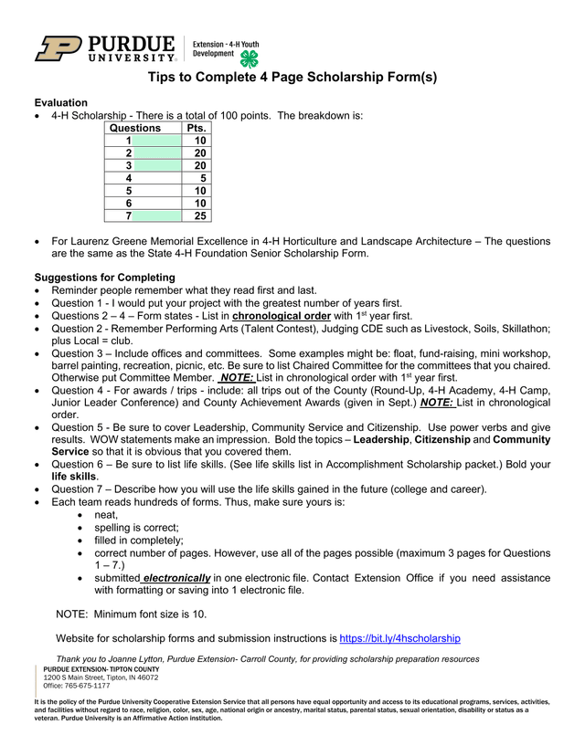 4 H Scholarship Form Tips screenshot