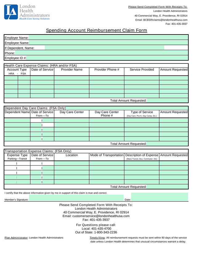 Spending Account Reimbursement Claim Form screenshot