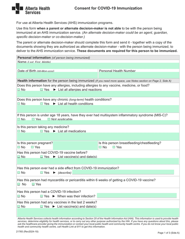 Consent For COVID 19 Immunization screenshot