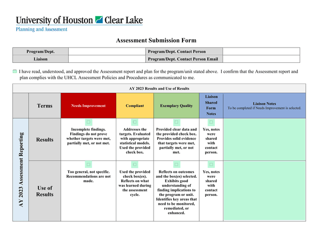 Assessment Submission Form screenshot