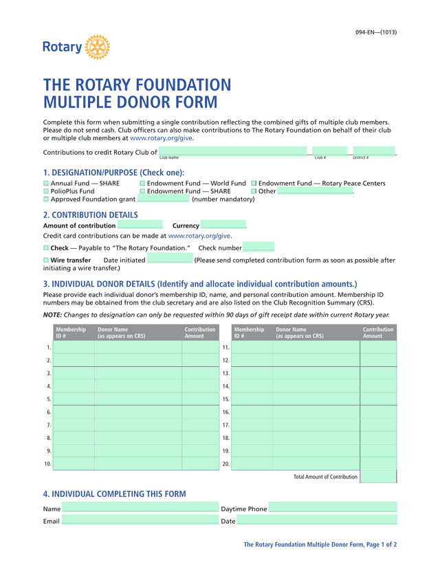 The Rotary Foundation Multiple Donor Form screenshot
