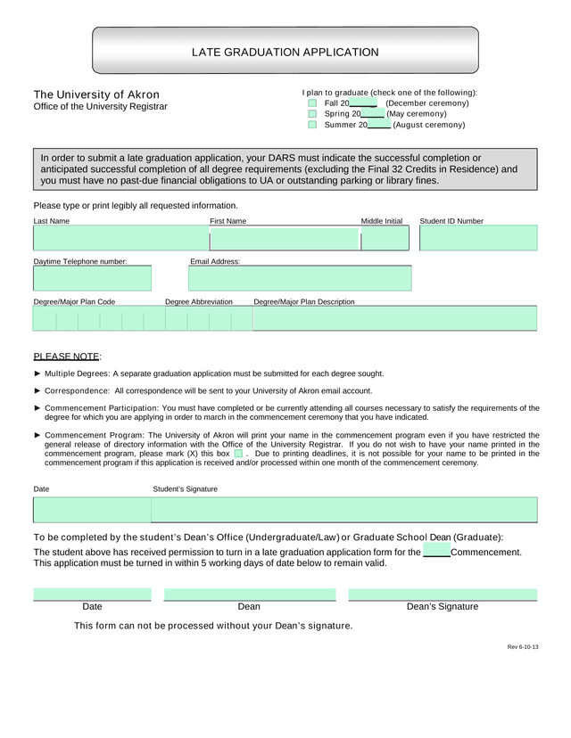 Late Graduation Application screenshot
