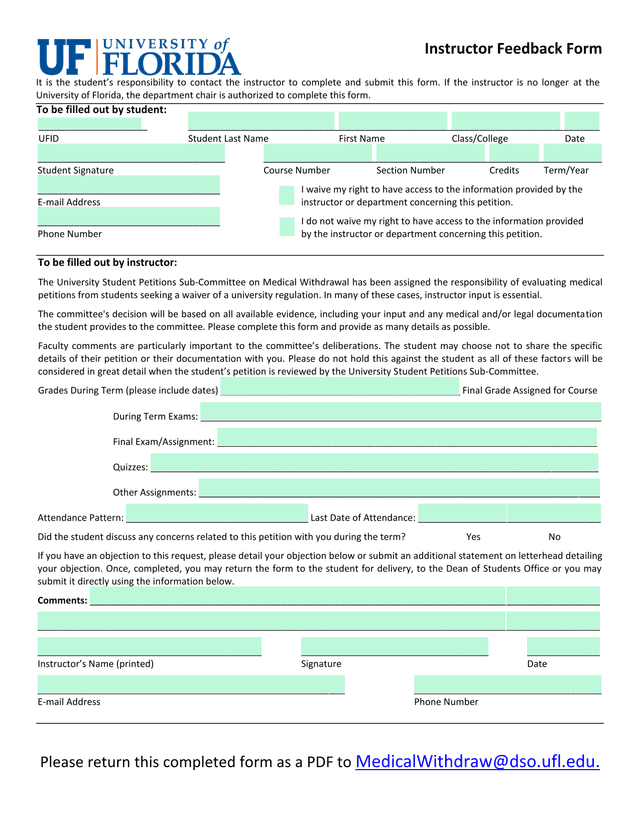 Instructor Feedback Form screenshot