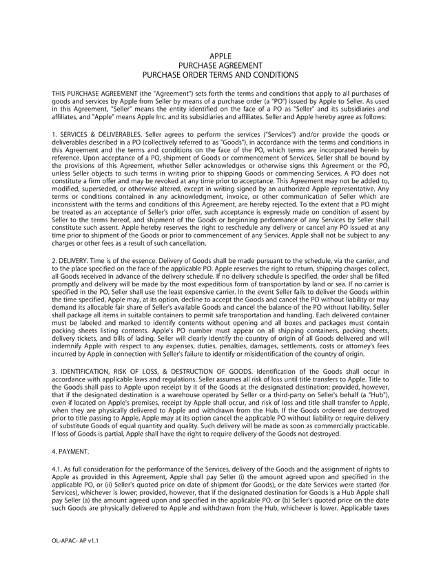 OL APAC  AP V1.1 APPLE PURCHASE AGREEMENT screenshot