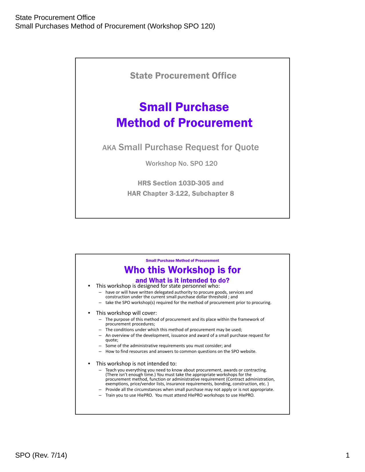 Small Purchases Method Of Procurement (Workshop SPO 120) screenshot