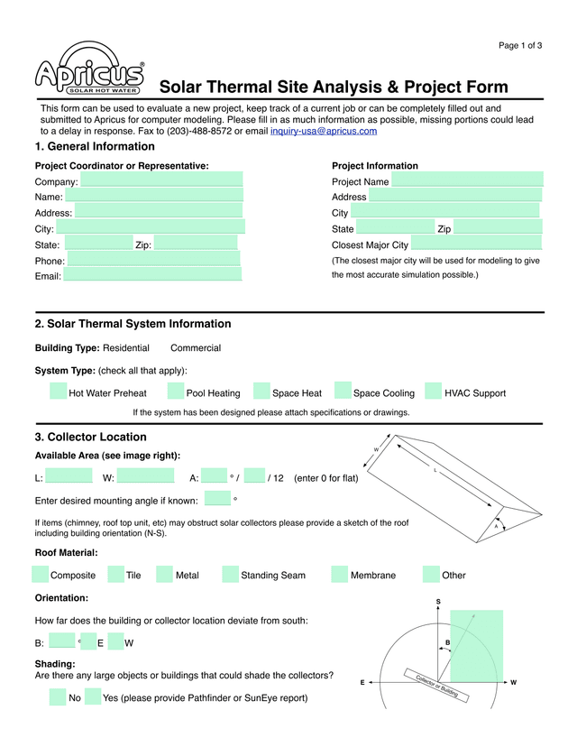 Solar Thermal Site Analysis  Project Form screenshot