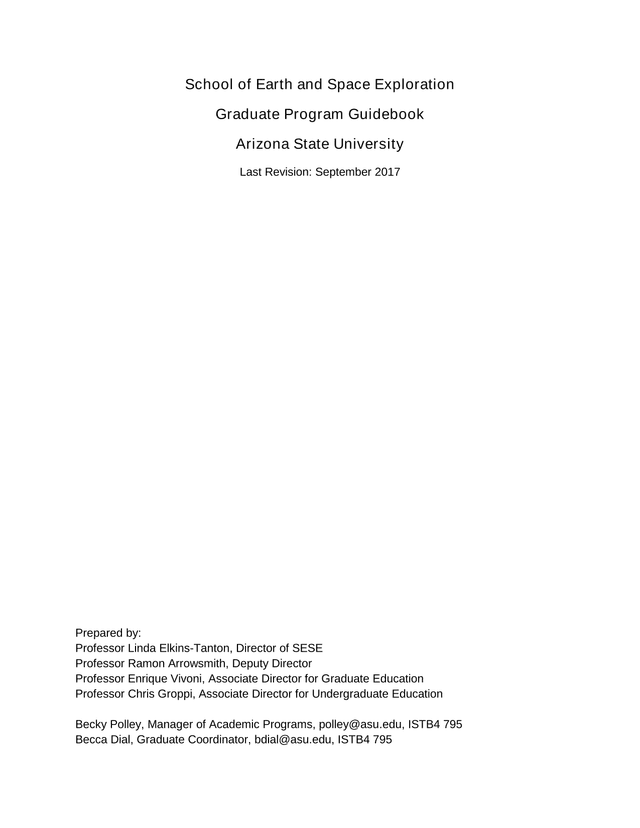 School Of Earth And Space Exploration Graduate Program Guidebook screenshot
