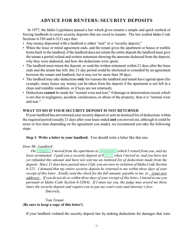 Advice For Renters Security Deposits screenshot