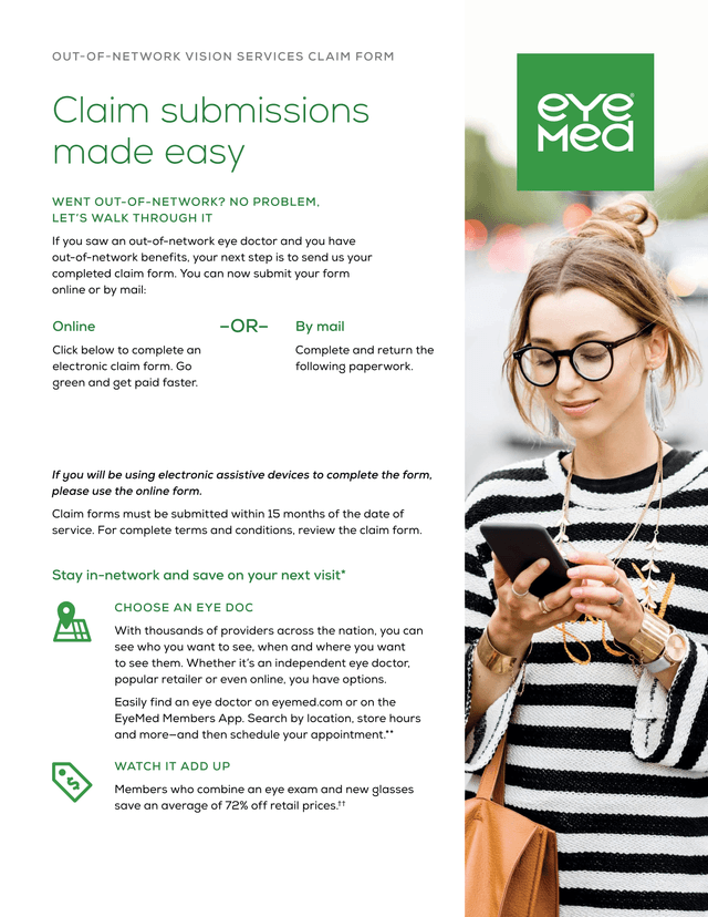 Out Of Network Vision Services Claim Form screenshot