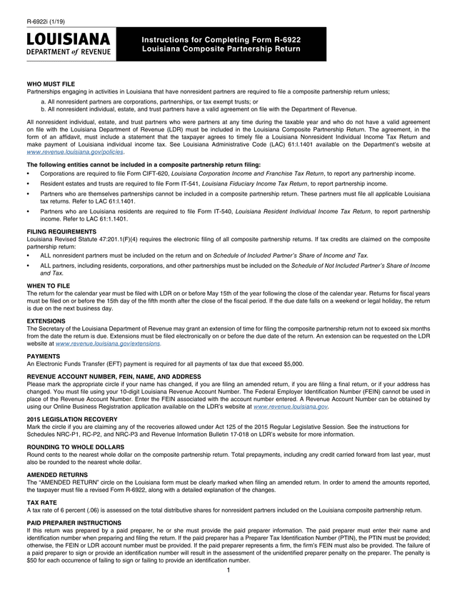 Louisiana Composite Partnership Return Instructions screenshot