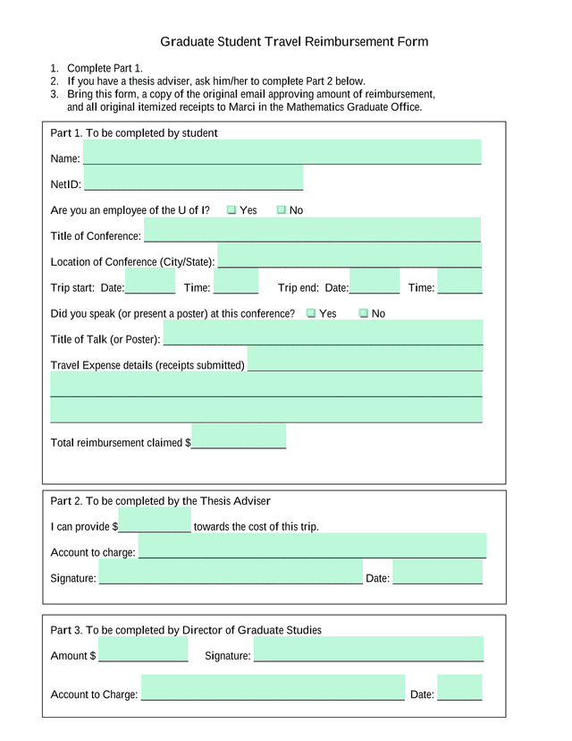 Graduate Student Travel Reimbursement Form screenshot