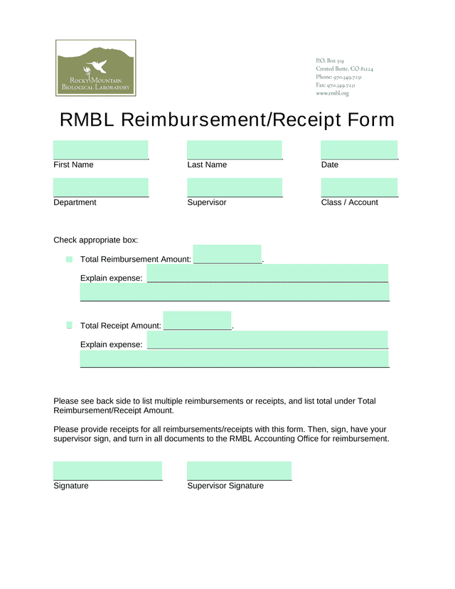RMBL ReimbursementReceipt Form screenshot