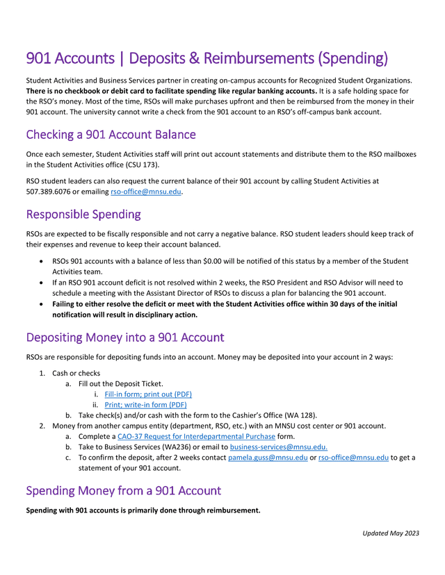 901 Accounts  Deposits  Reimbursements (Spending) screenshot
