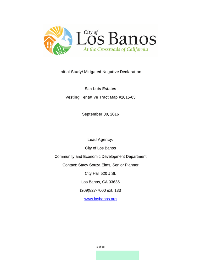 Initial Study Mitigated Negative Declaration San Luis Estates Vesting Tentative Tract Map 2015 03 screenshot