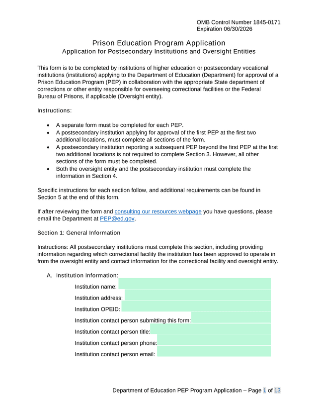 Prison Education Program Application screenshot