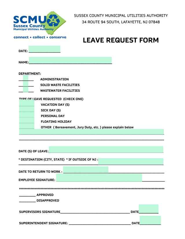 LEAVE REQUEST FORM screenshot