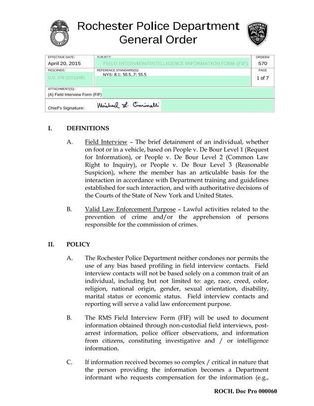Field InterviewIntelligence Information Form (FIF) screenshot