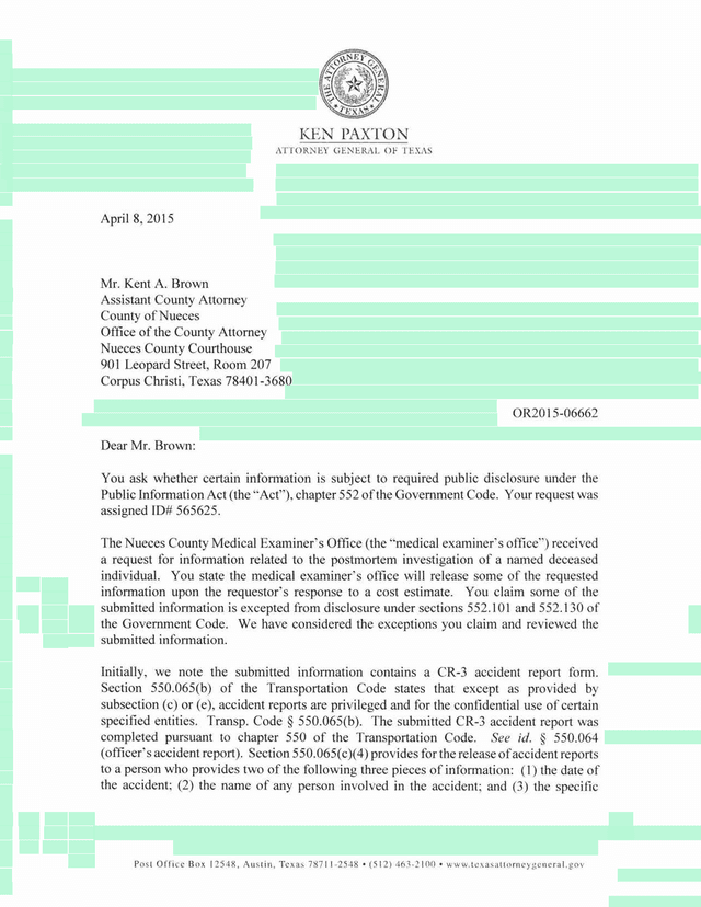 Texas Attorney General Opinion OR2015 06662 screenshot