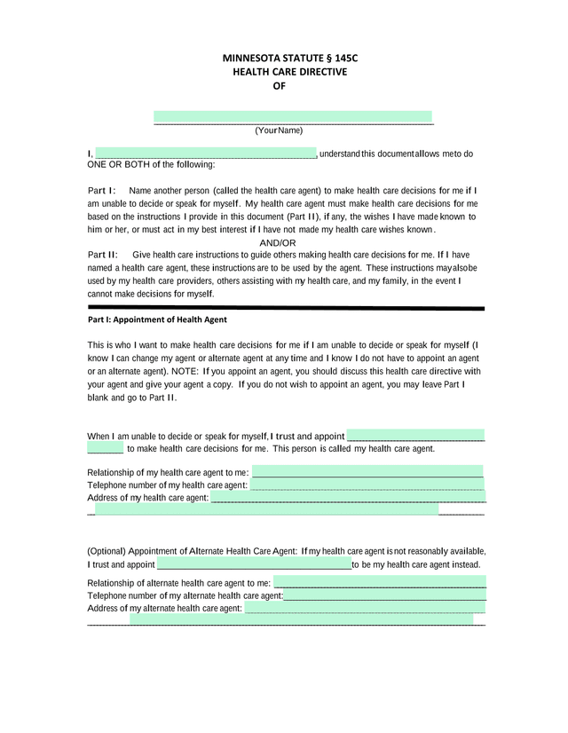Minnesota Statute  145C Health Care Directive screenshot