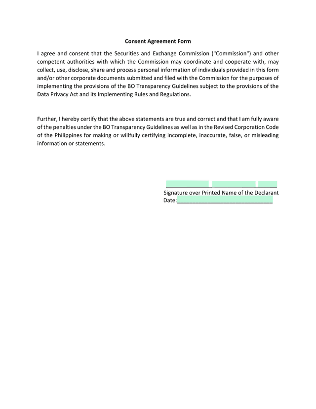 Consent Agreement Form screenshot