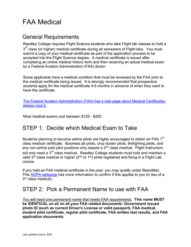 FAA Medical General Requirements screenshot