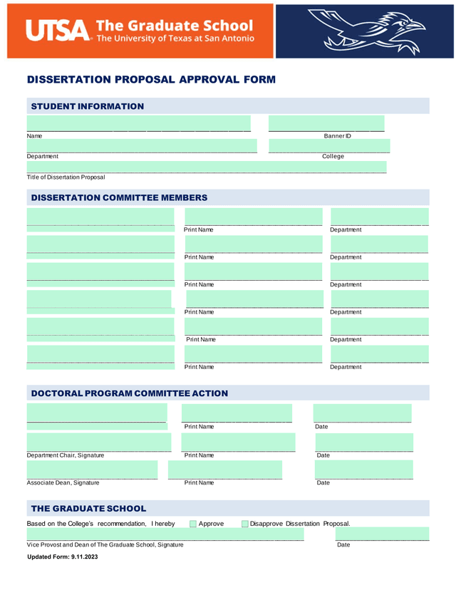 Dissertation Proposal Approval Form screenshot