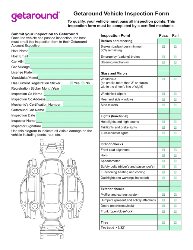 Getaround Vehicle Inspection Form screenshot