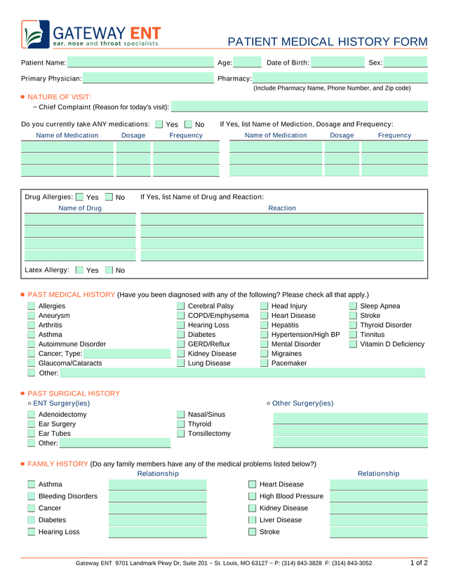 PATIENT MEDICAL HISTORY FORM screenshot