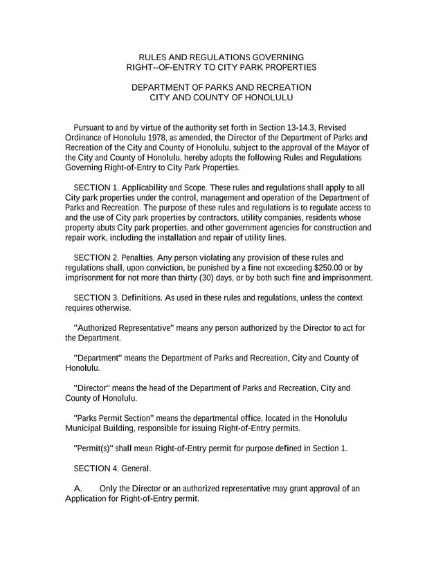 Rules And Regulations Governing Right Of Entry To City Park Properties screenshot