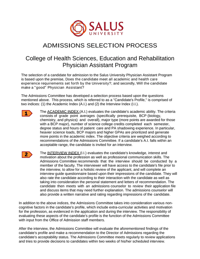Admissions Selection Process screenshot