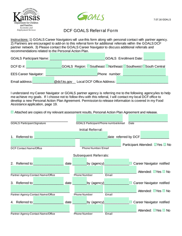 DCF GOALS Referral Form screenshot