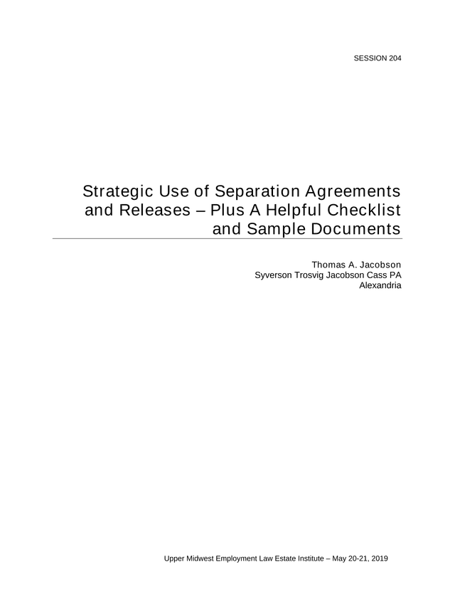 Strategic Use Of Separation Agreements And Releases screenshot