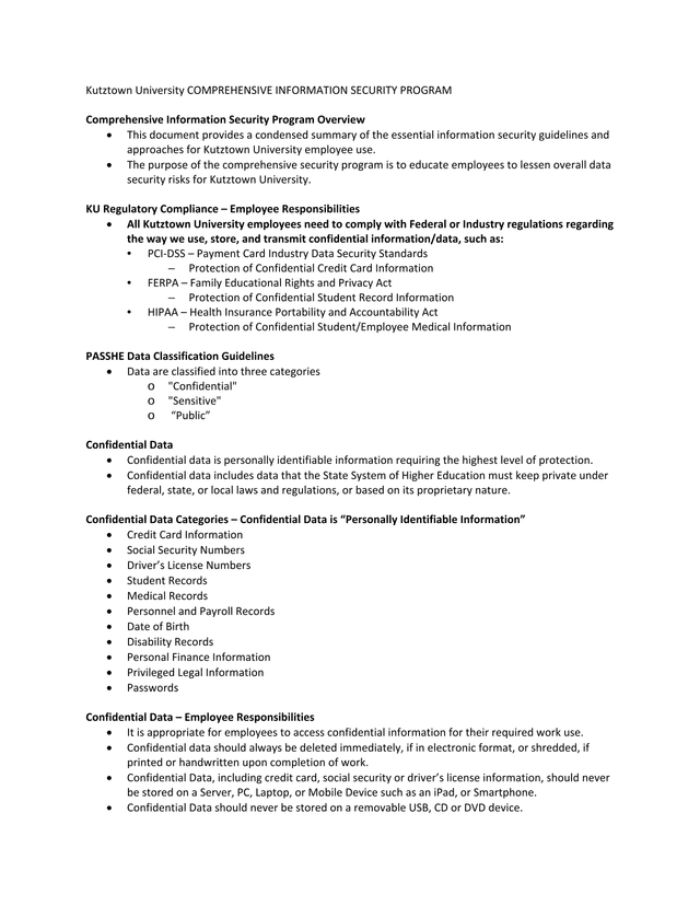 Kutztown University COMPREHENSIVE INFORMATION SECURITY PROGRAM screenshot