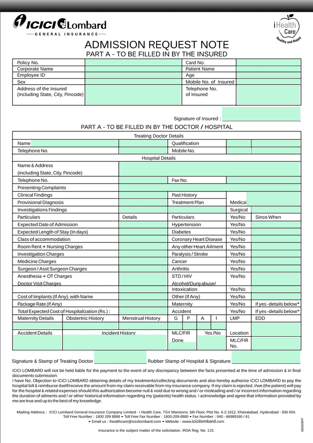Admission Request Note screenshot