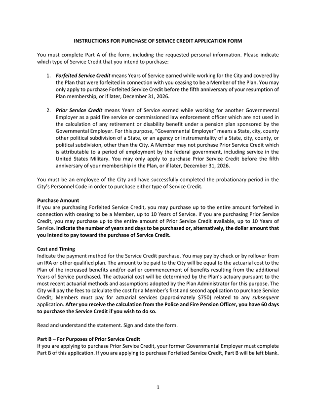 Instructions For Purchase Of Service Credit Application Form screenshot