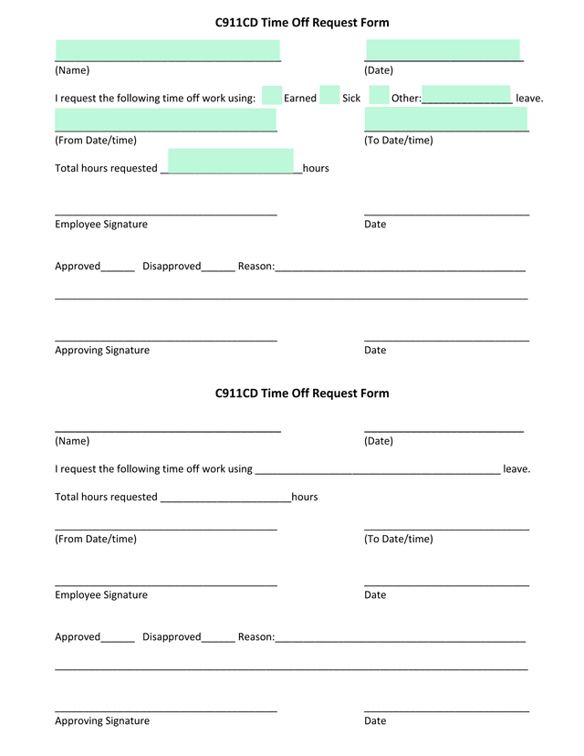C911CD Time Off Request Form screenshot