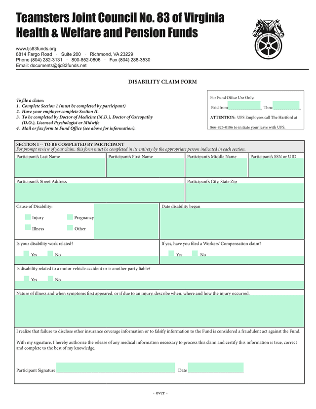 Disability Claim Form screenshot