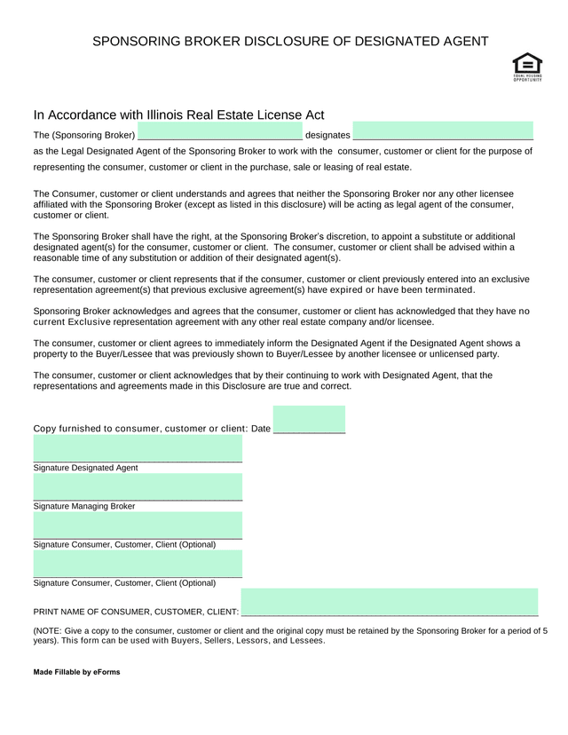 Sponsoring Broker Disclosure Of Designated Agent screenshot