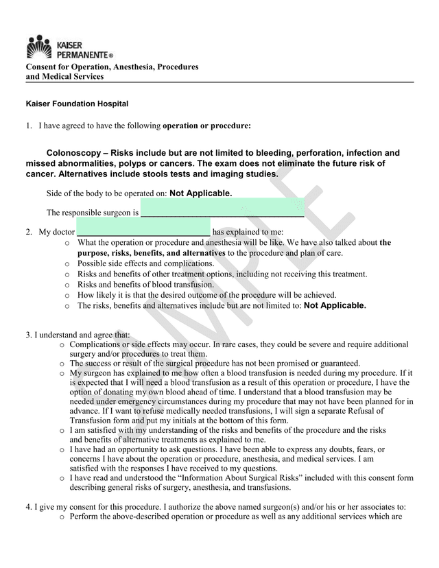 Consent For Operation, Anesthesia, Procedures And Medical Services screenshot