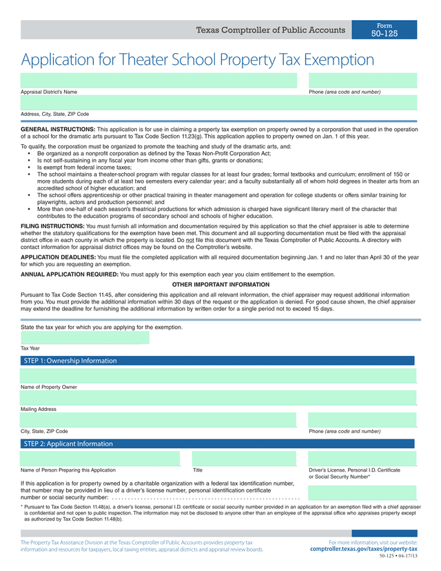 Application For Theater School Property Tax Exemption screenshot