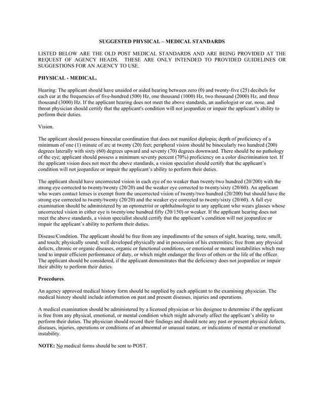 SUGGESTED PHYSICAL  MEDICAL STANDARDS screenshot