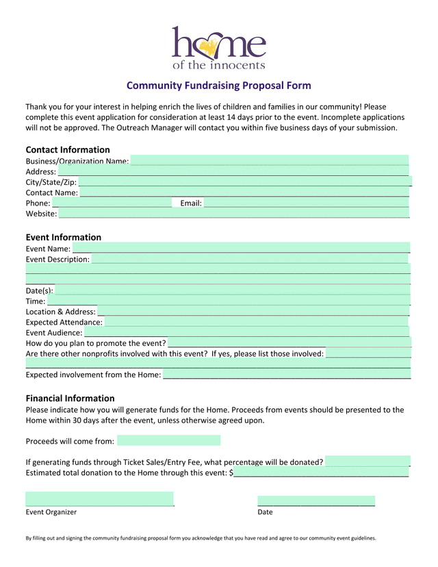 Community Fundraising Proposal Form screenshot