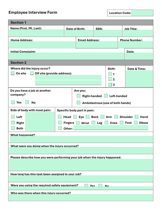 Employee Interview Form screenshot