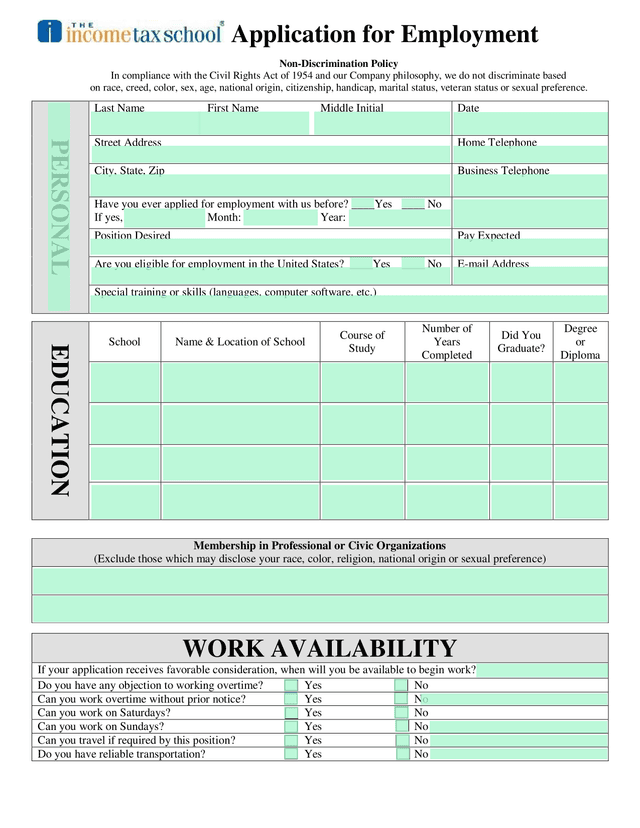 Application For Employment screenshot