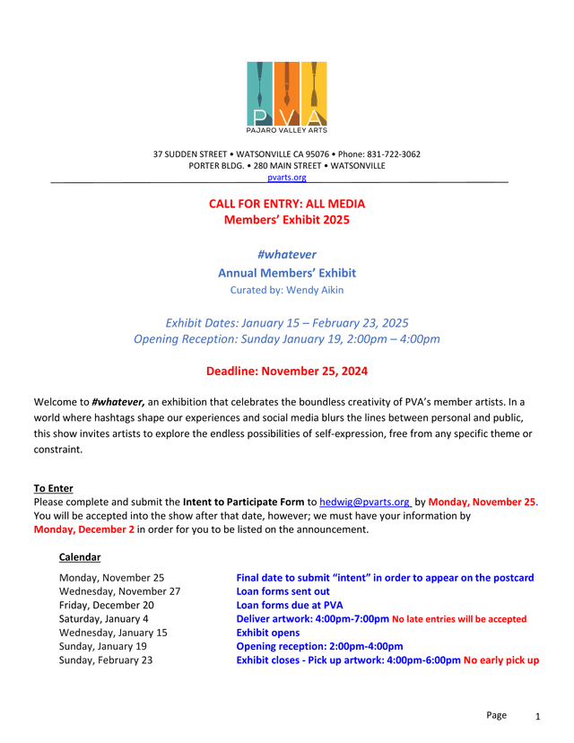 Call For Entry Whatever Annual Members Exhibit 2025 screenshot