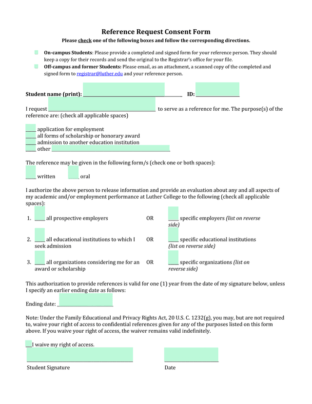 Reference Request Consent Form screenshot